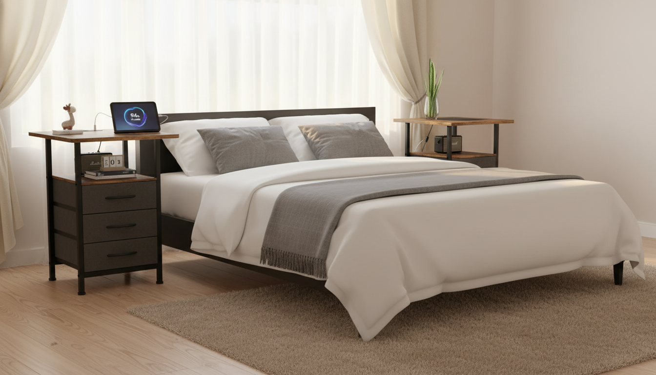 19-Inch Bedside Tables (Set of 2) with Charging & Drawers