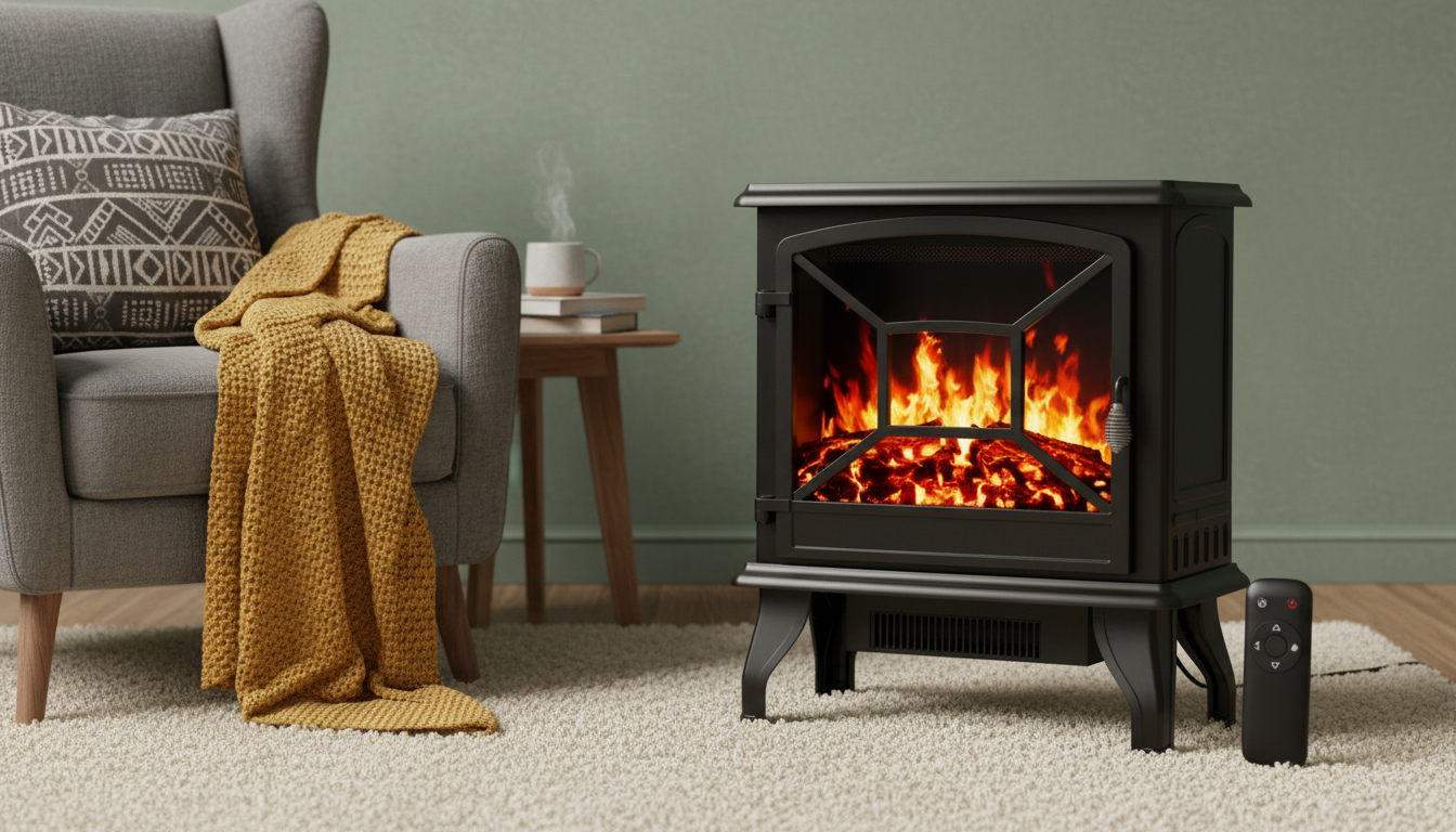 24-Inch Portable Electric Fireplace Heater: Remote + App