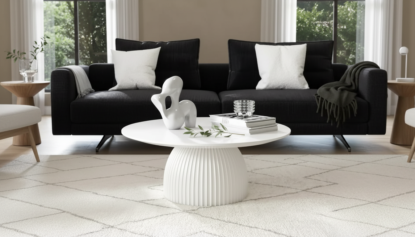 35.4-Inch White Drum Coffee Table for Modern Living