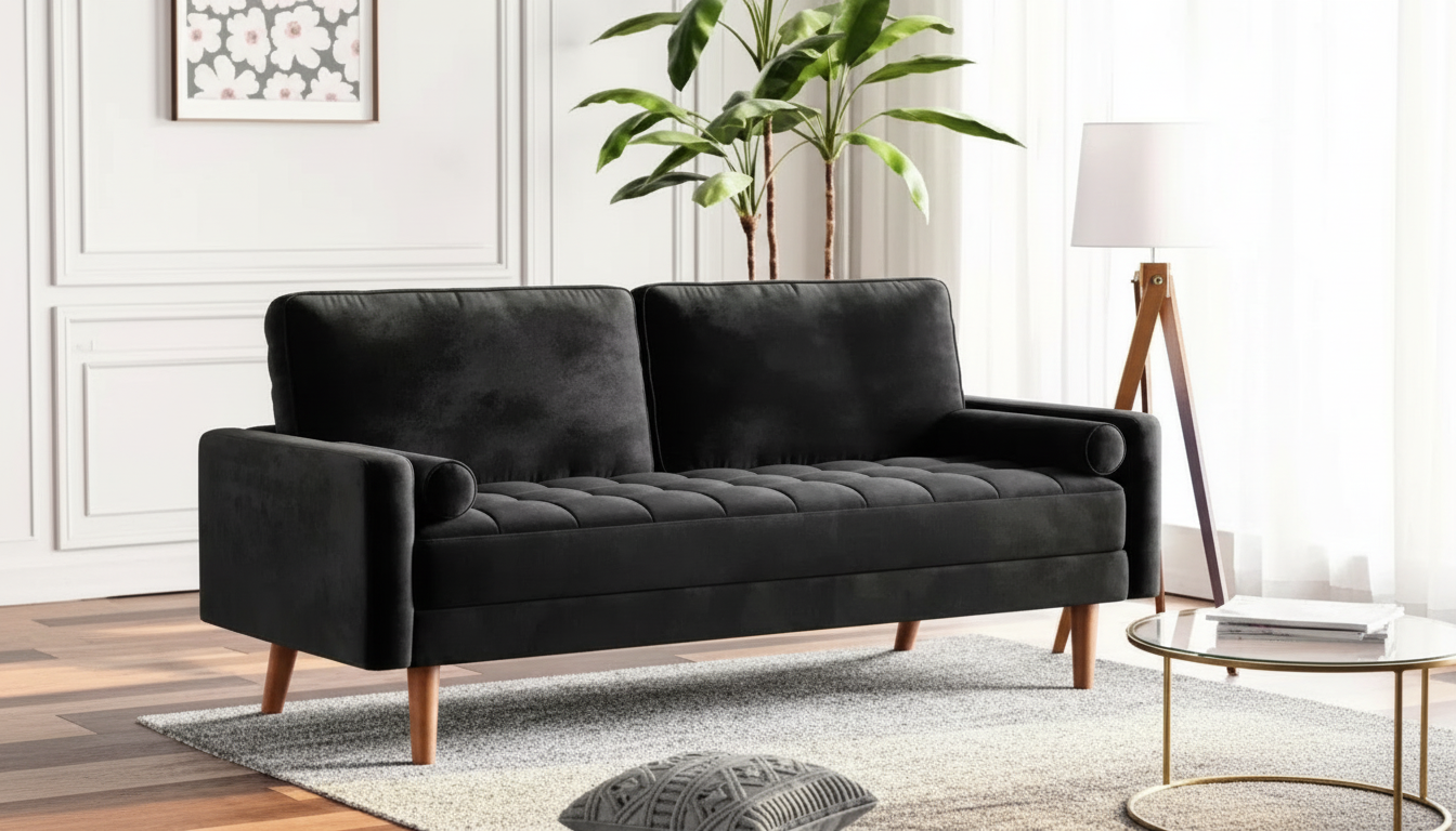 59-Inch Velvet Loveseat with Pillows for Small Spaces