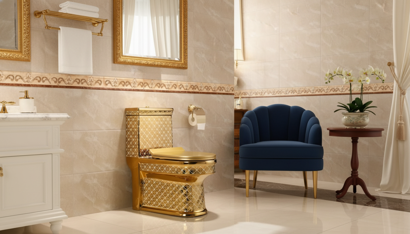 Gold Artistic One-Piece Ceramic Toilet: Dual-Flush Luxury