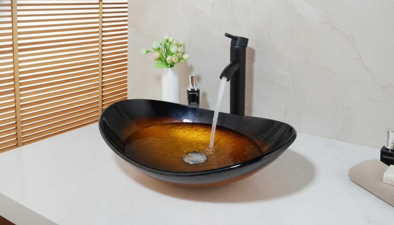 Modern Black Waterfall Faucet for Glass Vessel Basins