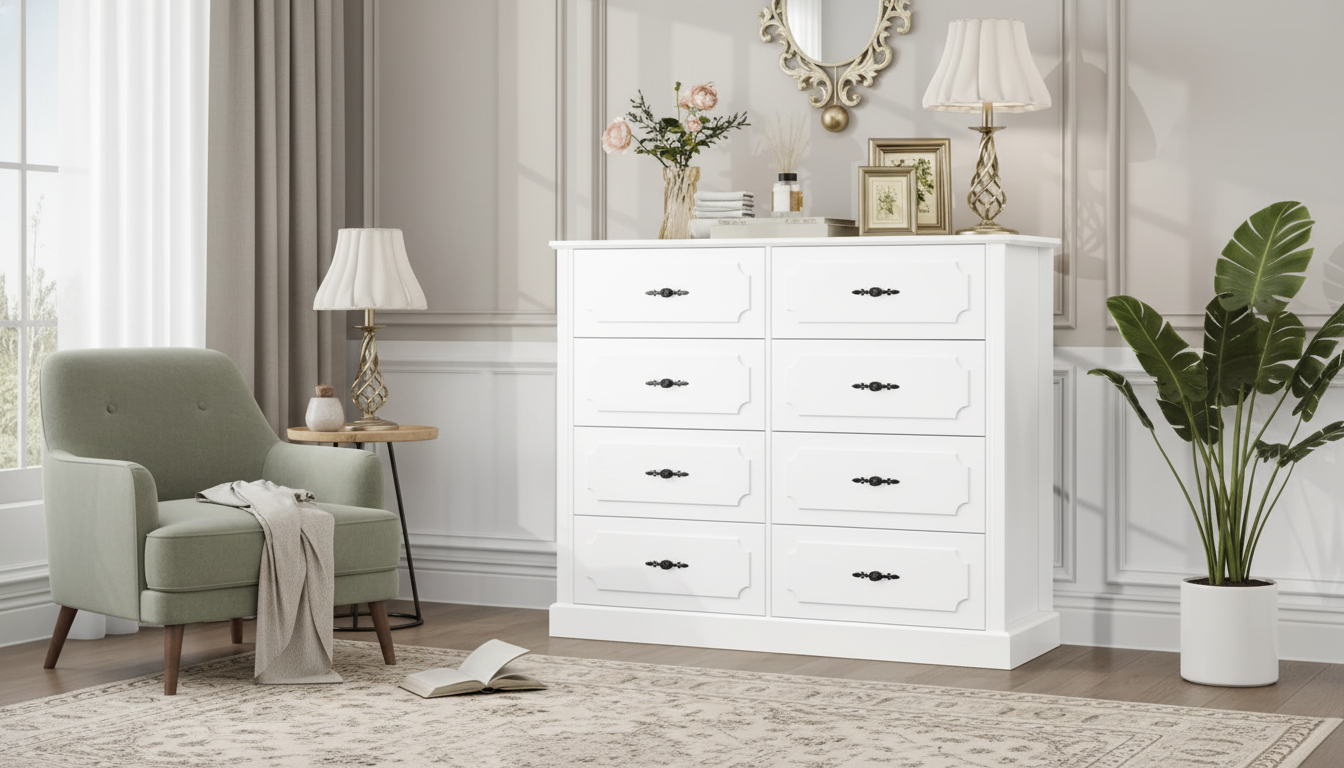 Modern White 8-Drawer Dresser for Easy Room Sorting