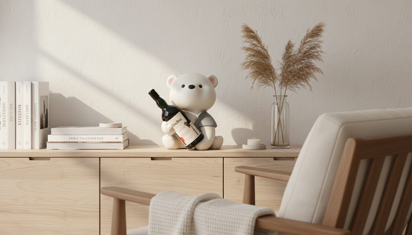 Nordic Bear Wine Rack: Sculptural Single-Bottle Display