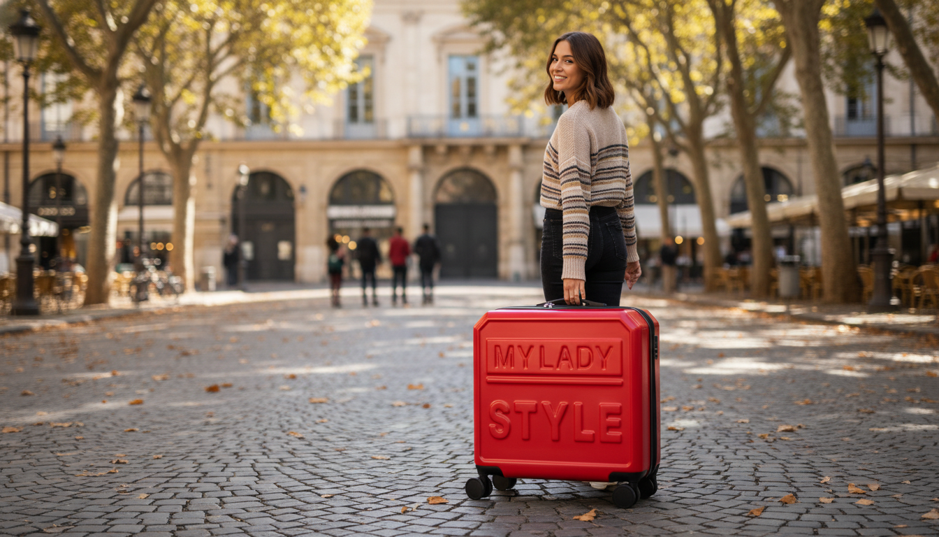 Stylish Rolling Suitcase on Wheels: Smooth, Polished Travel