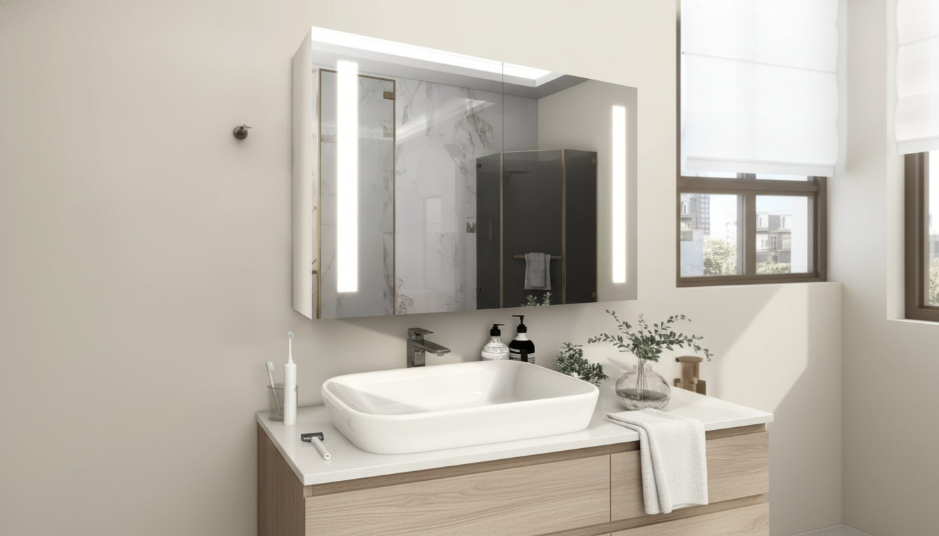 Touchless LED Mirror Cabinet: Aluminum Double Door Storage