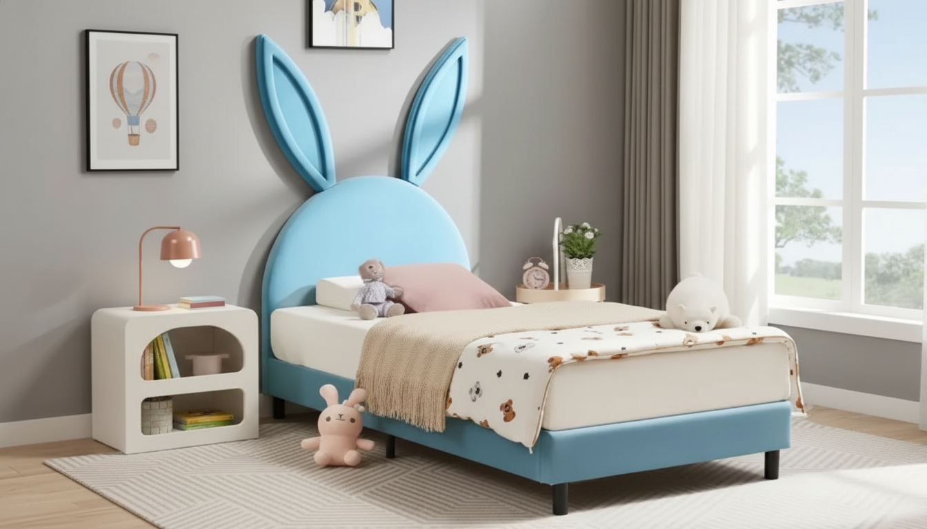 Velvet Rabbit Twin Platform Bed for Kids (Wood Slats)