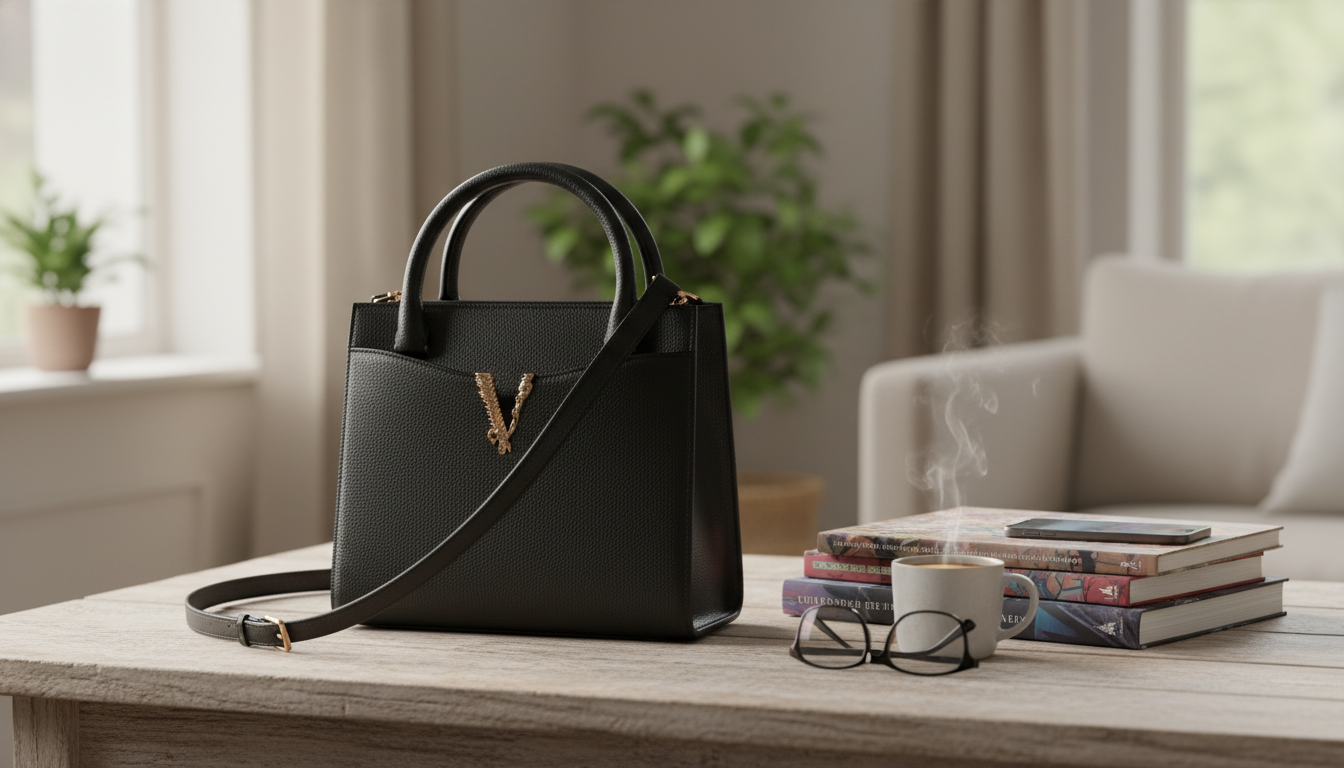 Versace Black Crossbody Tote: Adjustable Strap & Logo