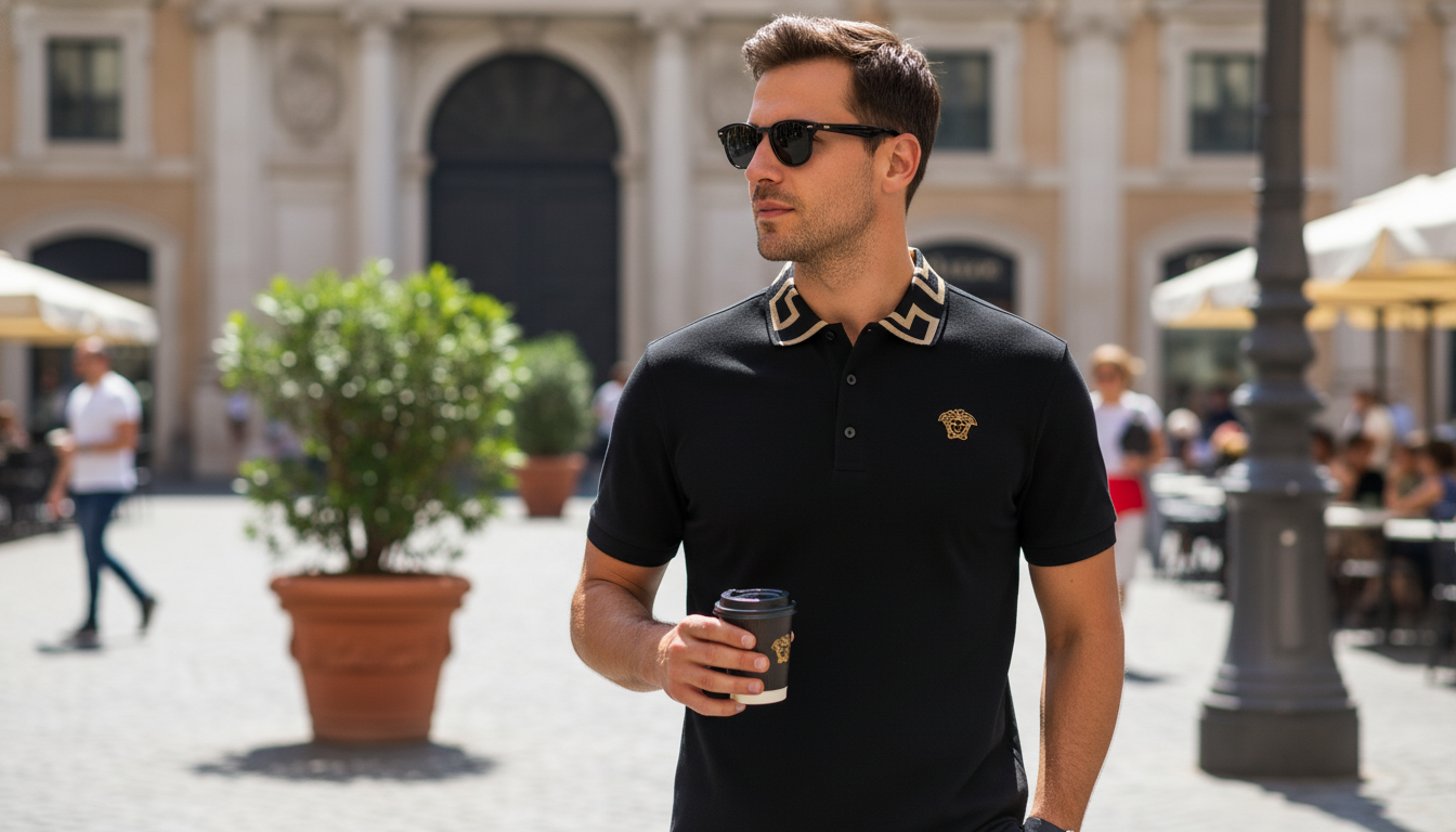Versace Monochrome Cotton Polo: Iconic Logo Style