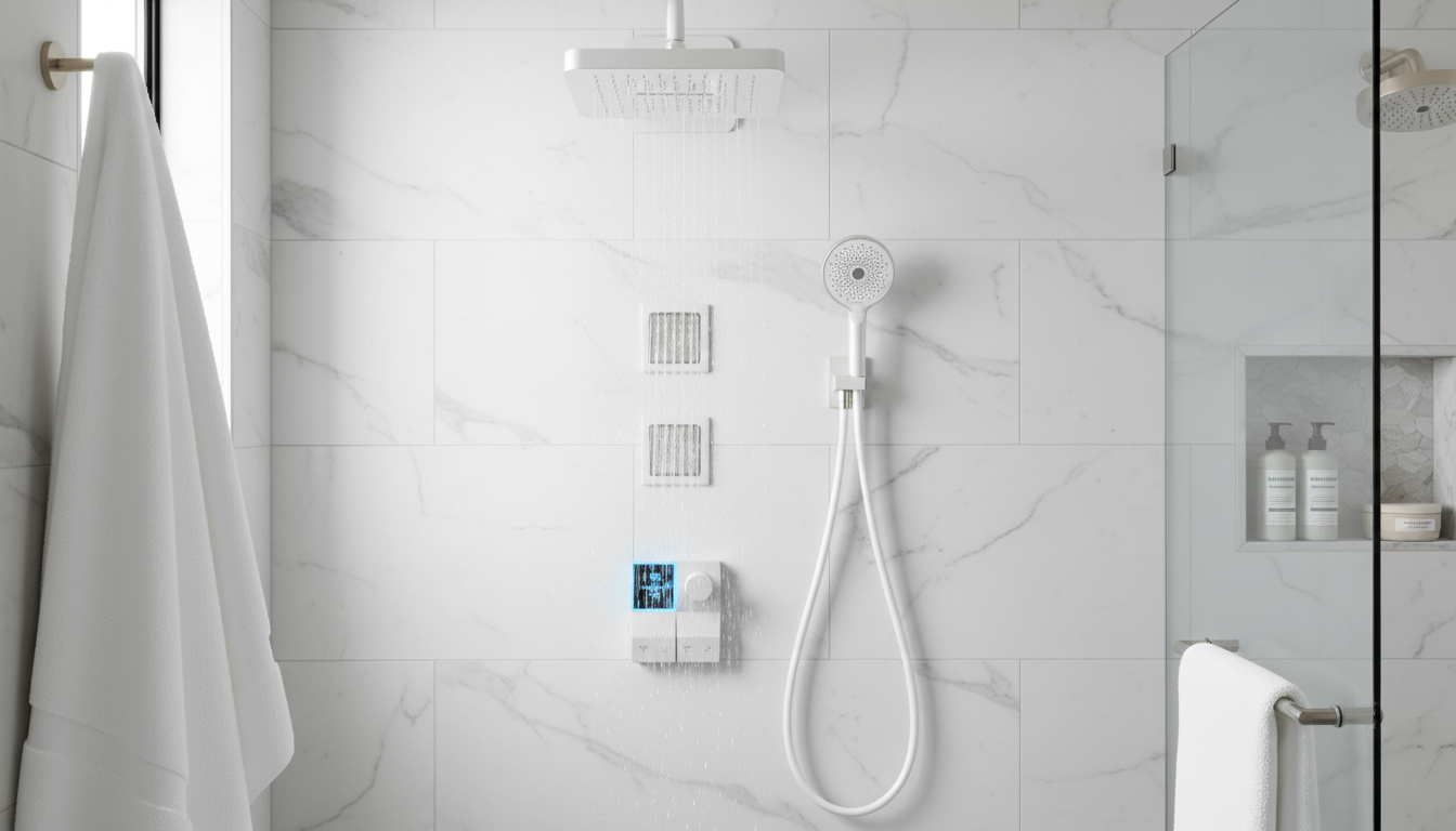 White Brass Shower System with LED Light & Digital Display
