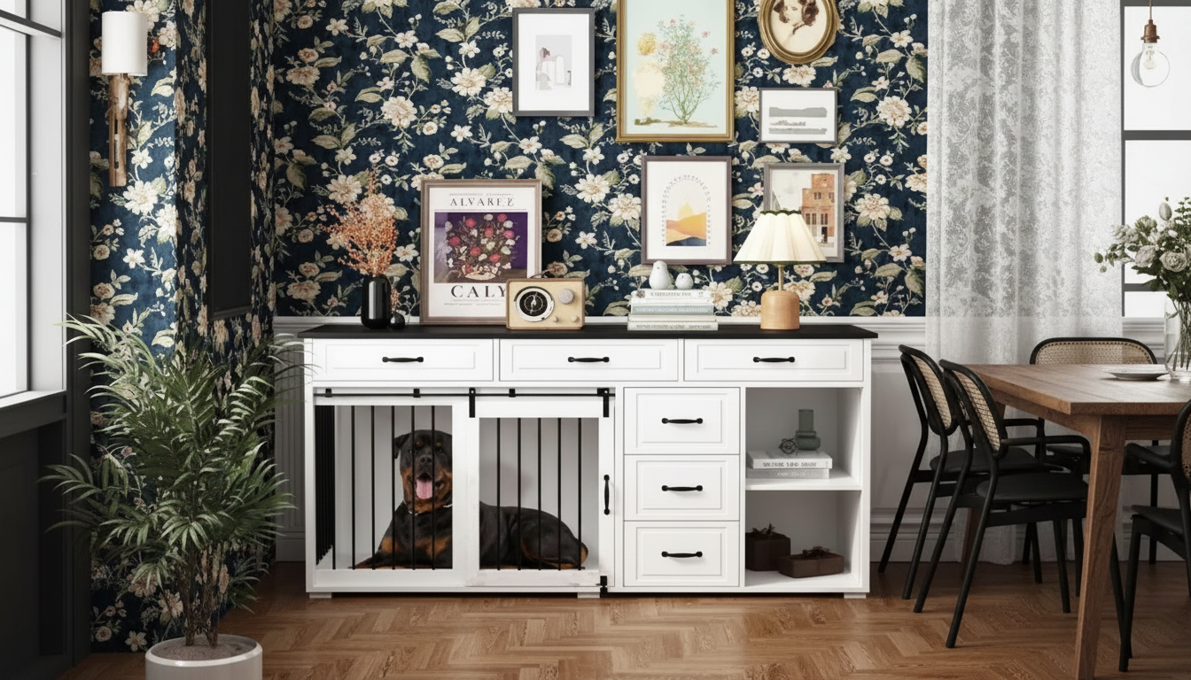 Wooden Dog Crate Furniture with Drawers & Shelves