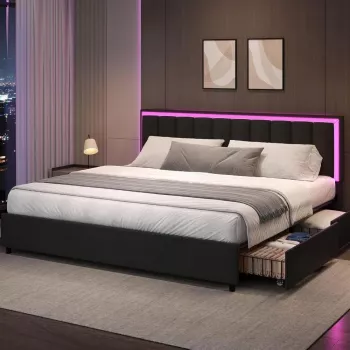 King Bed Frame with Storage + RGB LED Lights: Modern Upgrade